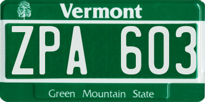 VT license plate ZPA603