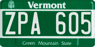 VT license plate ZPA605