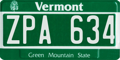 VT license plate ZPA634