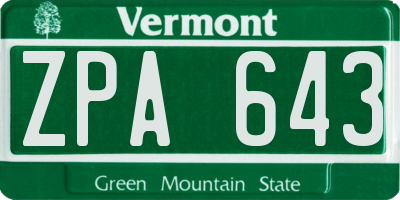 VT license plate ZPA643