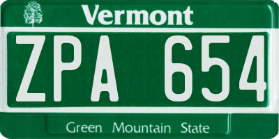VT license plate ZPA654