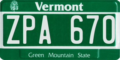 VT license plate ZPA670