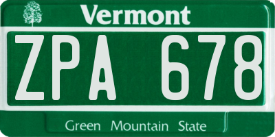 VT license plate ZPA678
