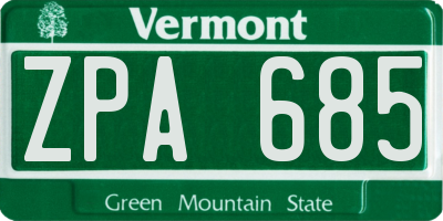 VT license plate ZPA685