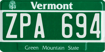 VT license plate ZPA694