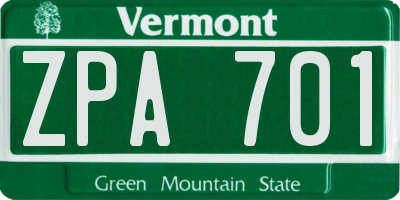VT license plate ZPA701