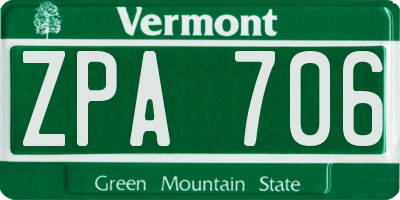 VT license plate ZPA706