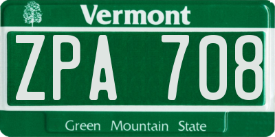 VT license plate ZPA708