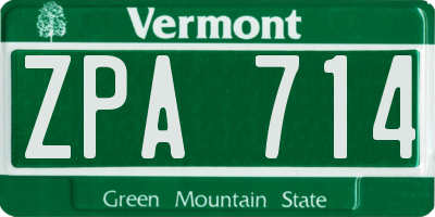 VT license plate ZPA714