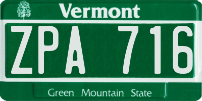 VT license plate ZPA716