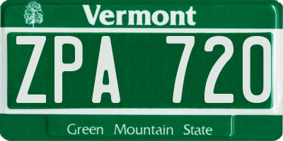 VT license plate ZPA720