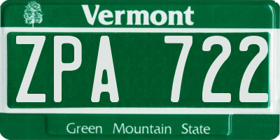 VT license plate ZPA722