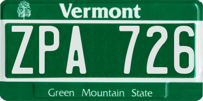 VT license plate ZPA726