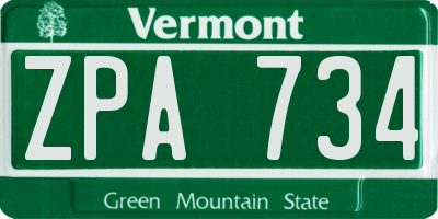 VT license plate ZPA734