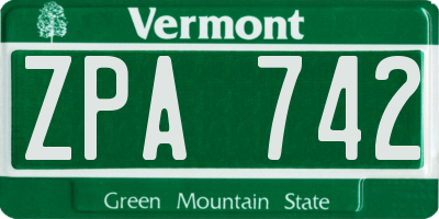 VT license plate ZPA742