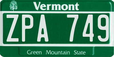 VT license plate ZPA749