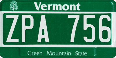 VT license plate ZPA756