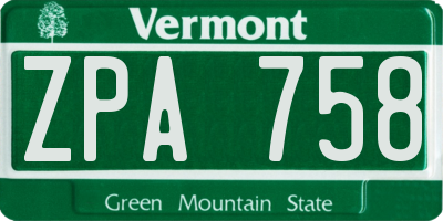 VT license plate ZPA758