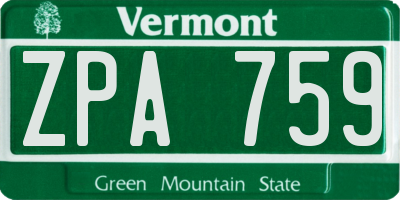 VT license plate ZPA759