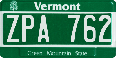 VT license plate ZPA762