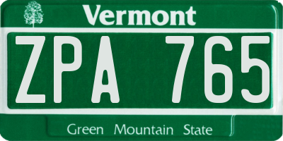 VT license plate ZPA765