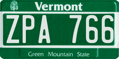 VT license plate ZPA766