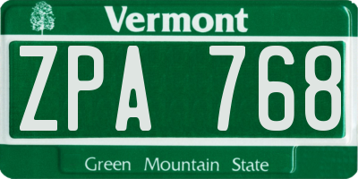 VT license plate ZPA768