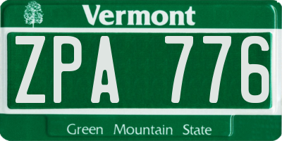 VT license plate ZPA776