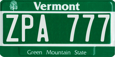 VT license plate ZPA777