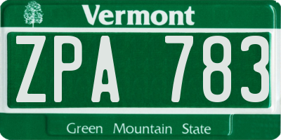 VT license plate ZPA783