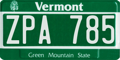 VT license plate ZPA785