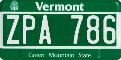 VT license plate ZPA786