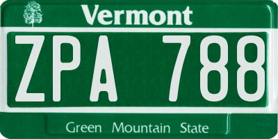 VT license plate ZPA788