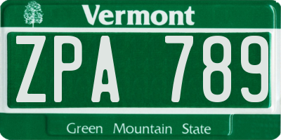 VT license plate ZPA789