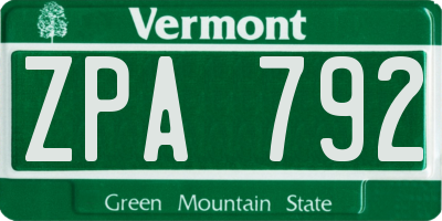 VT license plate ZPA792