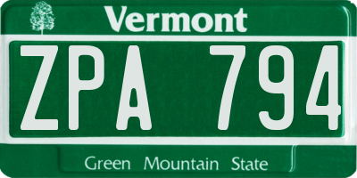 VT license plate ZPA794
