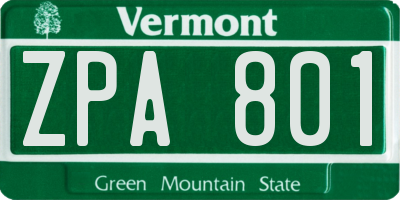 VT license plate ZPA801