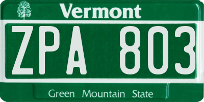 VT license plate ZPA803