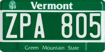 VT license plate ZPA805