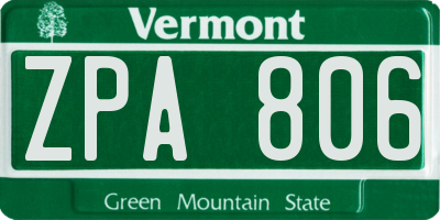 VT license plate ZPA806