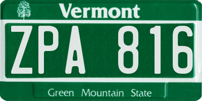 VT license plate ZPA816