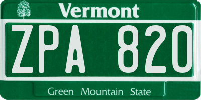 VT license plate ZPA820