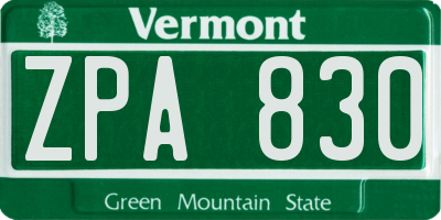 VT license plate ZPA830