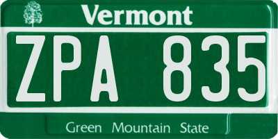 VT license plate ZPA835