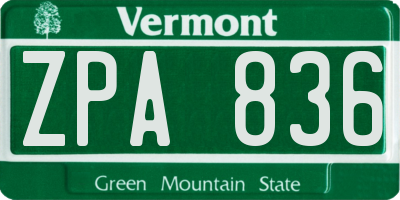 VT license plate ZPA836