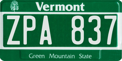 VT license plate ZPA837