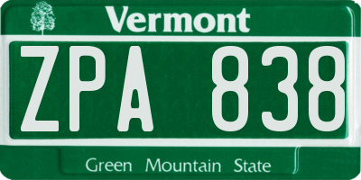 VT license plate ZPA838