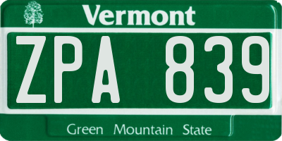 VT license plate ZPA839