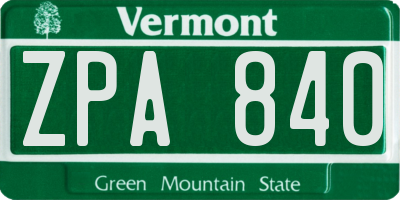VT license plate ZPA840
