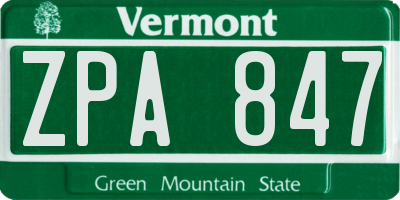 VT license plate ZPA847